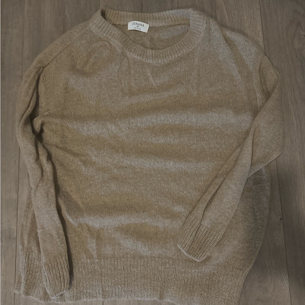 Zenana Brown Sheer Knit Sweater Size XL Lightweight Layering Top